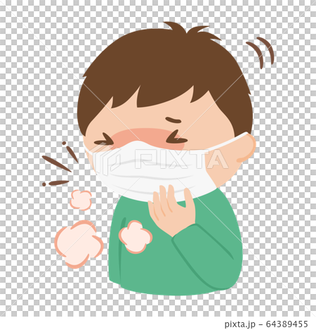 マスクごしに咳をしている若い男性のイラスト のイラスト素材
